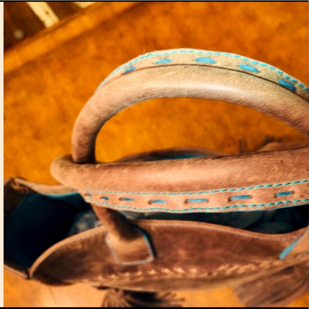 RUSTIC LEATHER BAG TOTE PURSE BUFFALO LEATHER🦬NEEDS A LITTLE REPAIR ~ SEE PHOTOS - Picture 2 of 4